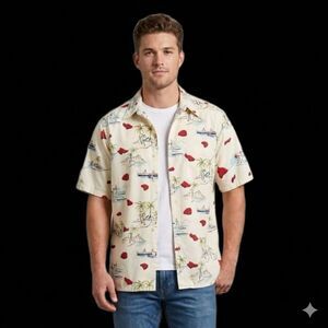 Vintage Reyn Spooner Hawaiian Shirt M Traditionals Scenic Surfing Canoe Islands